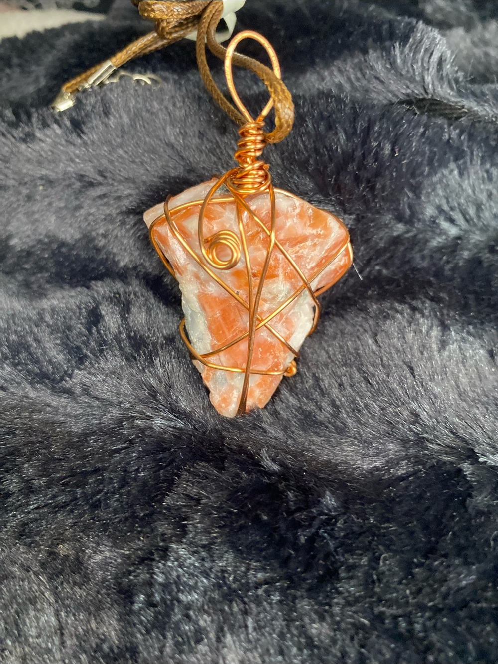 Handcrafted Orange Copper Wire-Wrapped Stone Pendant Necklace